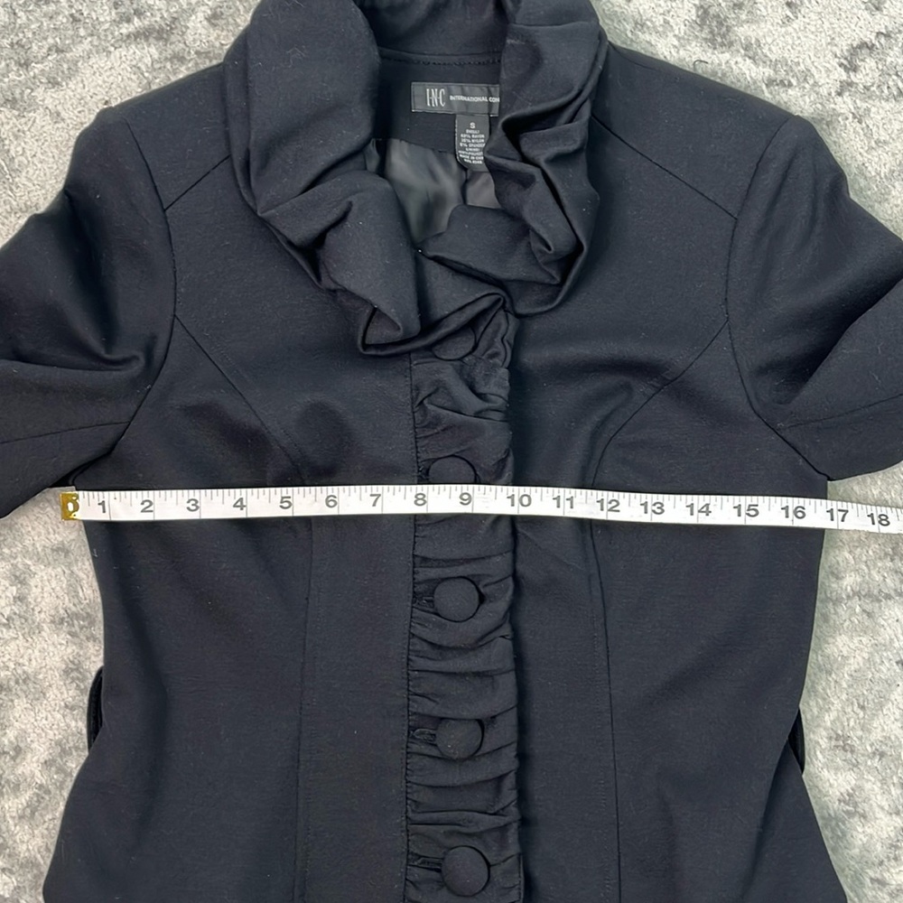 INC International Concepts BLACK RUFFLE COLLAR CARRER JACKET LINED SZ SMALL - Picture 10 of 14